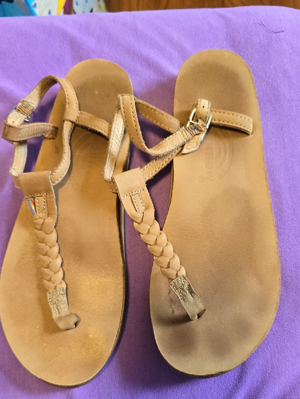 RAINBOW women’s Braided T-Strap Sandals in Tan